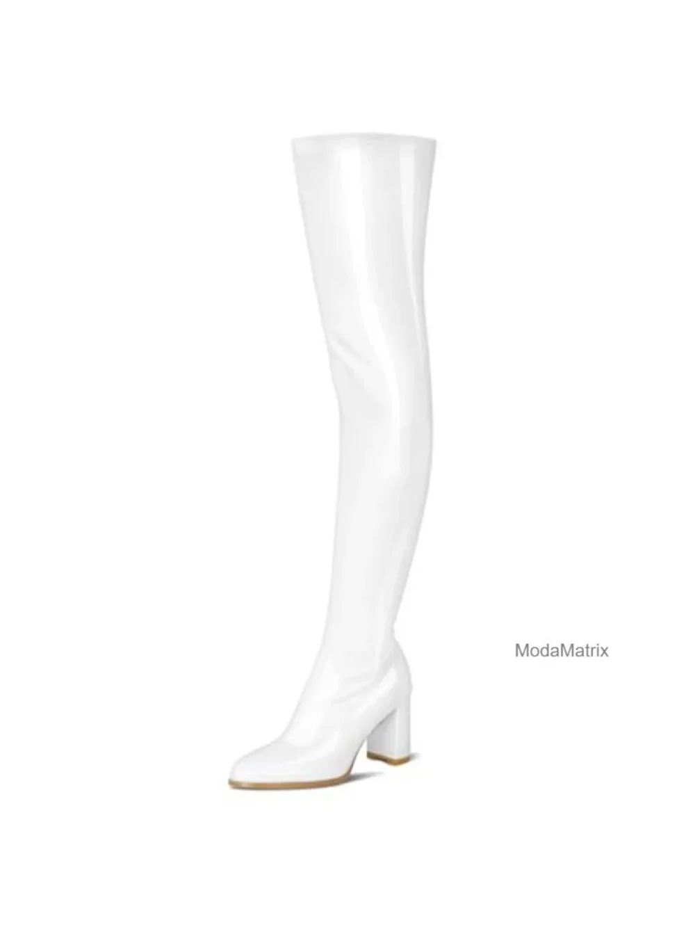 Women's Thigh High Chunky Heel Over The Knee Boots Pointed Toe Side Zip Patent